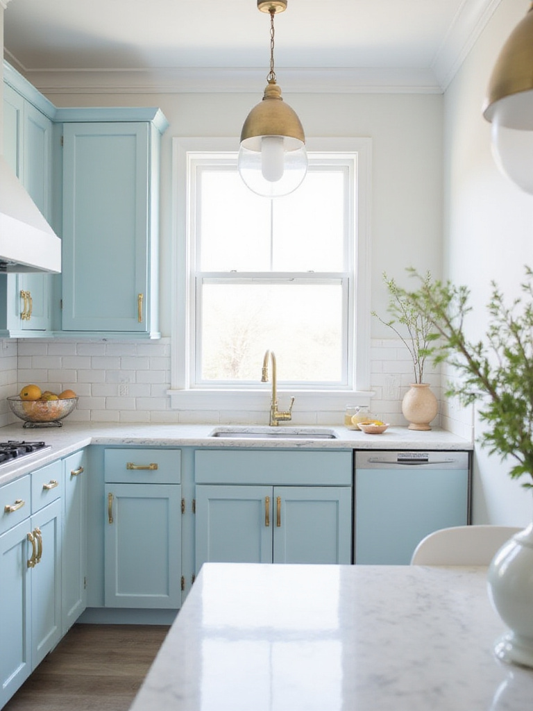 Light powder blue kitchen cabinets creating a calm and serene kitchen retreat.