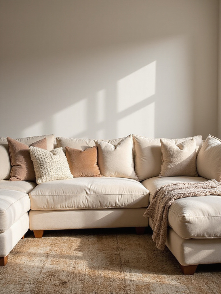 Cozy living room with a plush velvet sectional sofa and layered textures.