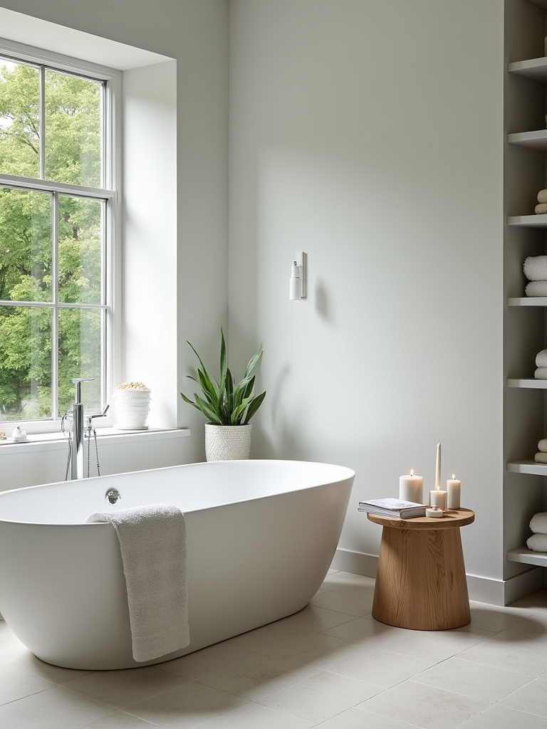 Spa-inspired bathroom with freestanding tub and natural light