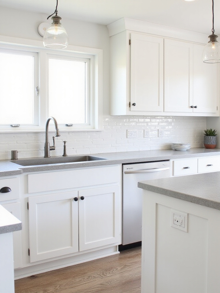 Kitchen with white cabinets updated with matte black hardware