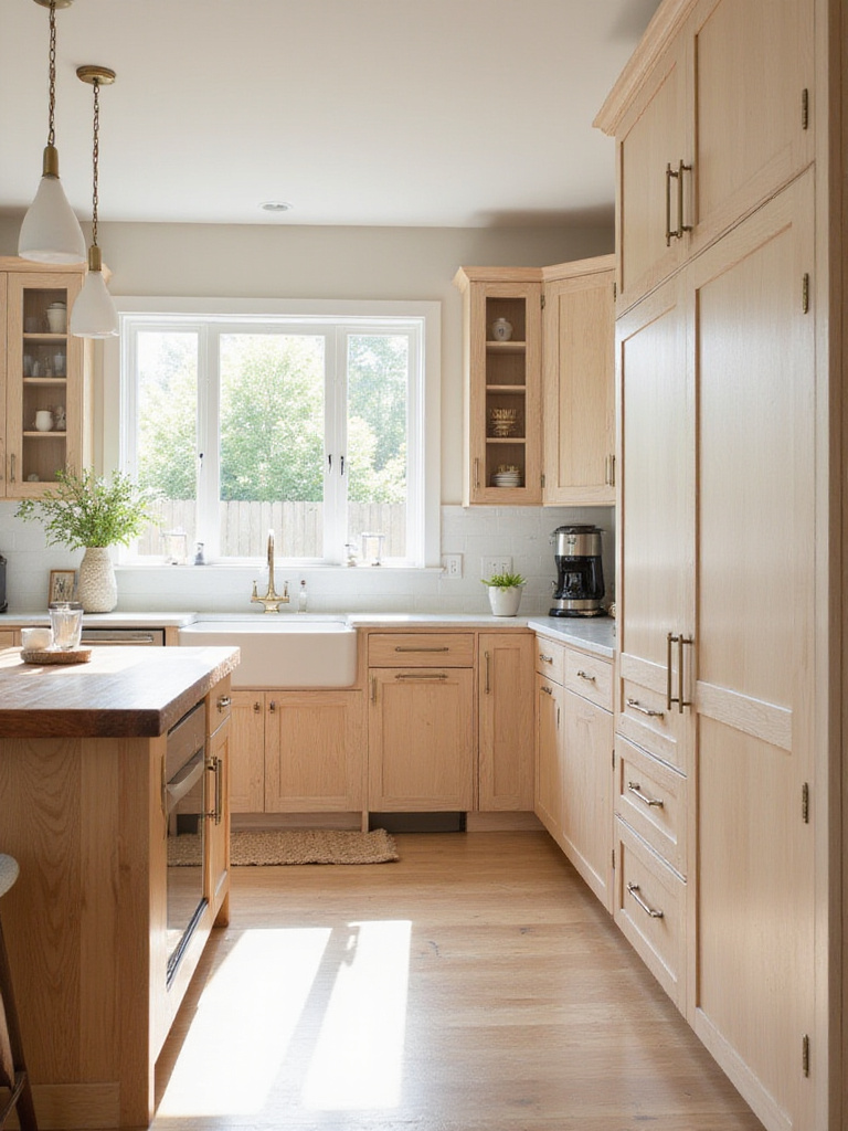 Custom organic maple kitchen cabinets with reclaimed wood island