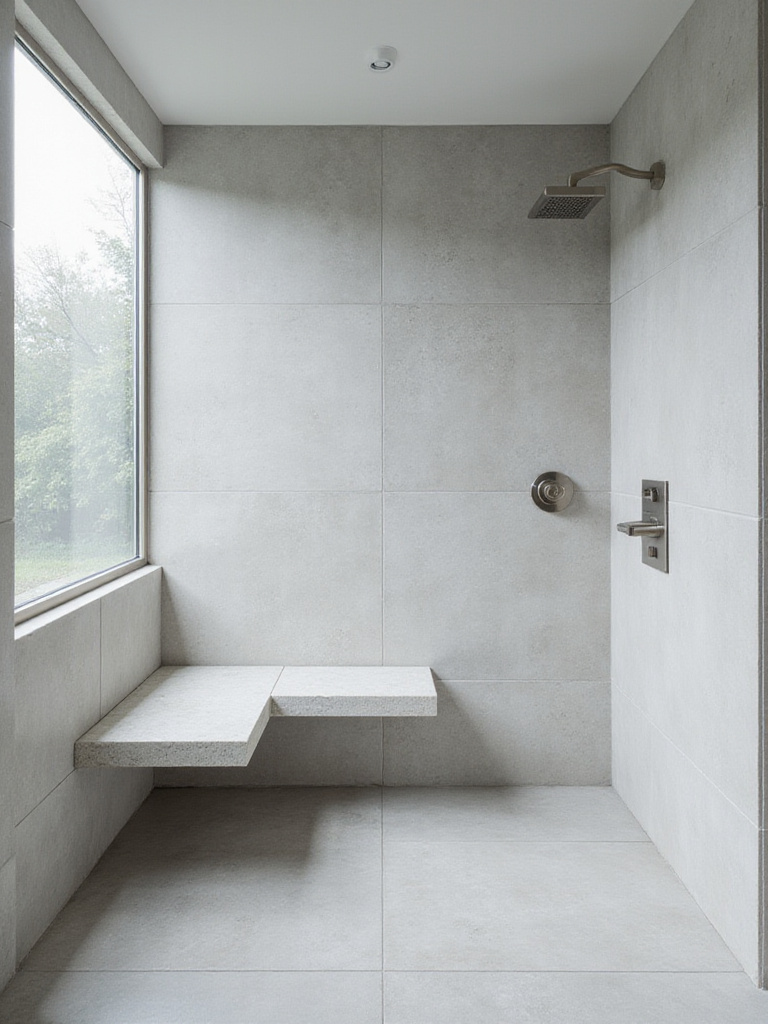 Modern shower with built-in quartz bench for comfortable seating