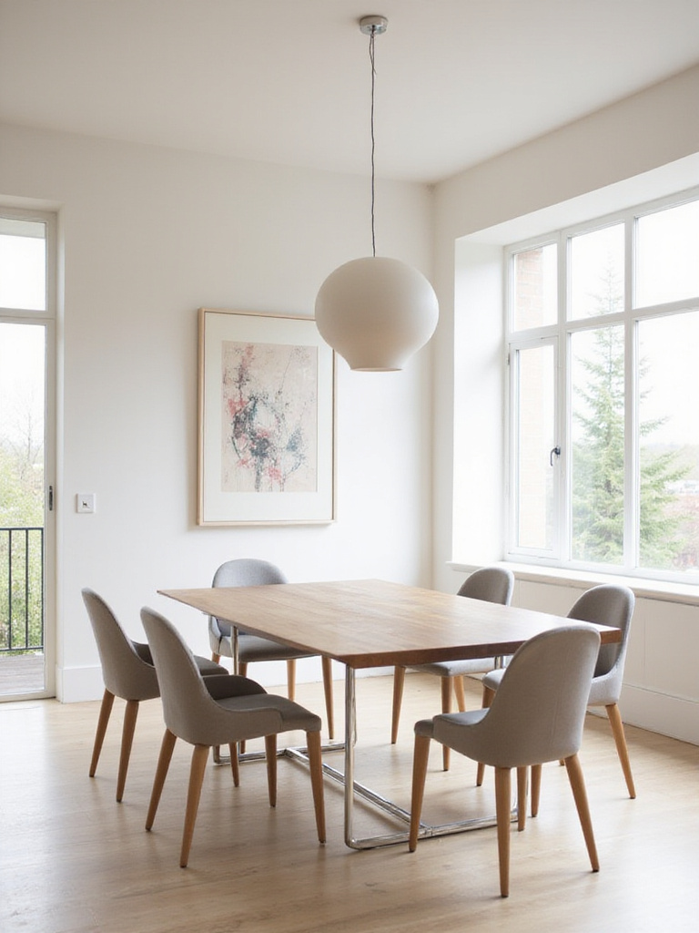 Minimalist dining room with clean lines and natural light