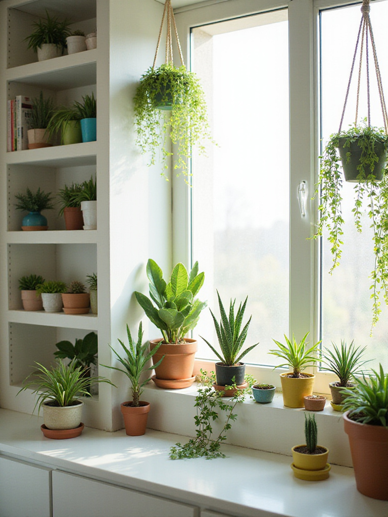 Girl's bedroom with indoor plants and greenery