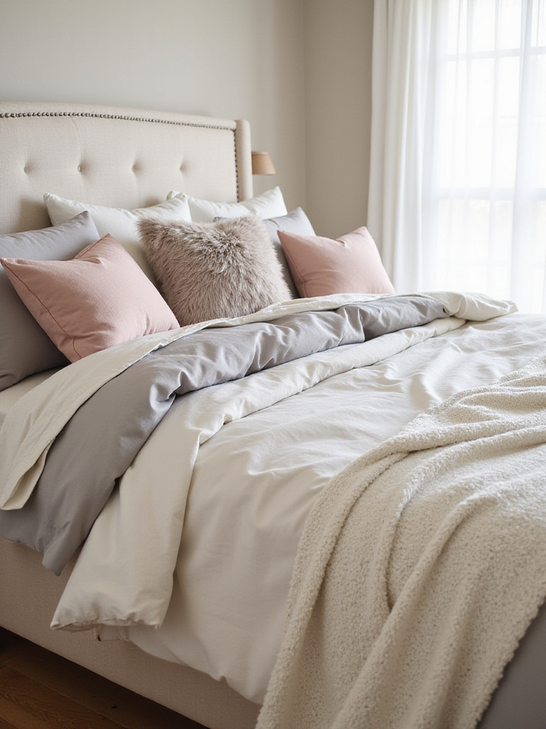 Luxurious plush bedding in a romantic bedroom setting