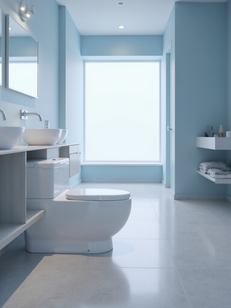 Modern bathroom featuring a sleek, white smart toilet with bidet function.