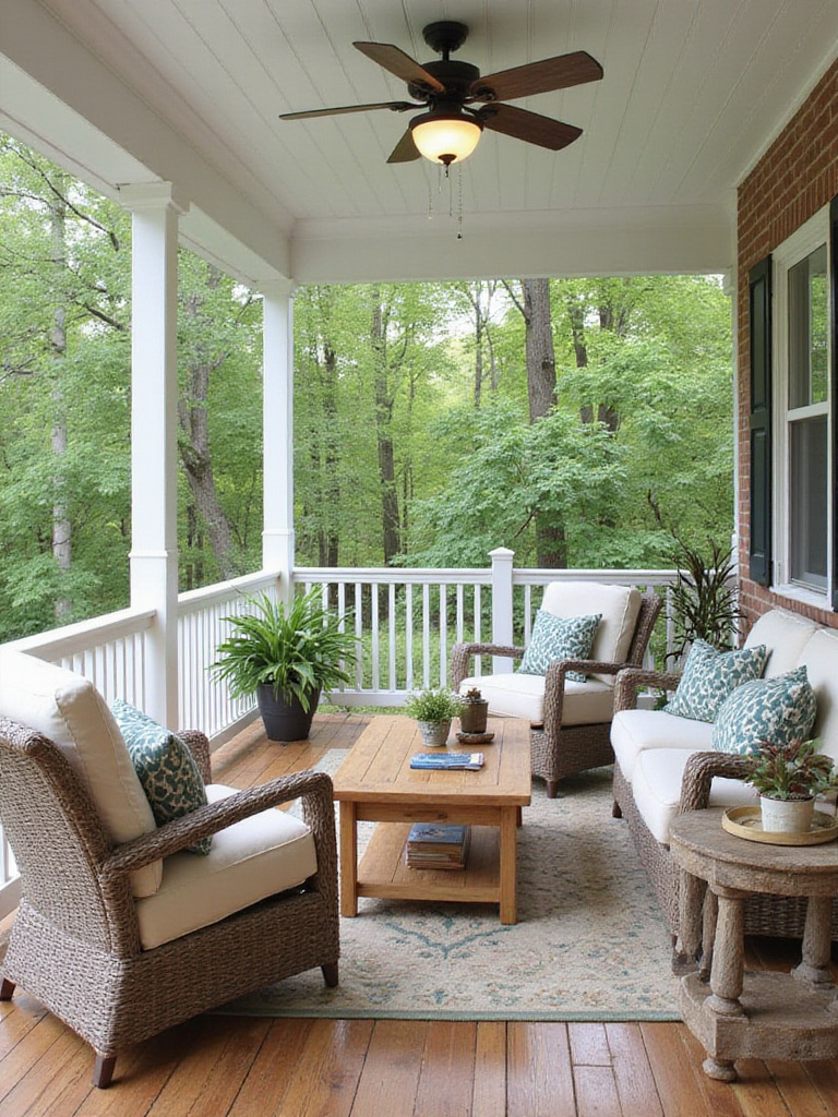 All-weather porch furniture creating a comfortable and stylish outdoor living space.