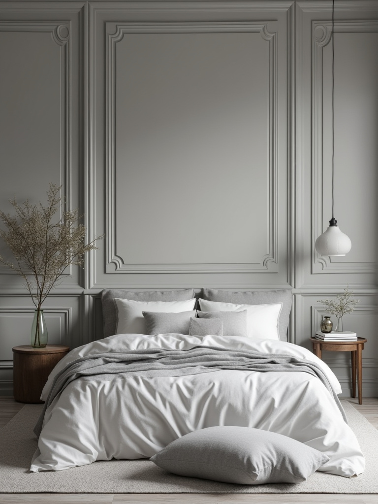 A harmonious bedroom utilizing a monochromatic gray color scheme, creating a peaceful and cohesive reading retreat.