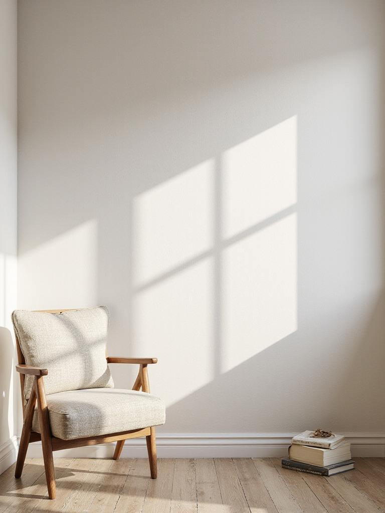A bedroom wall with a tactile limewash paint effect in a neutral tone, adding subtle dimension and sensory interest to the reading space.