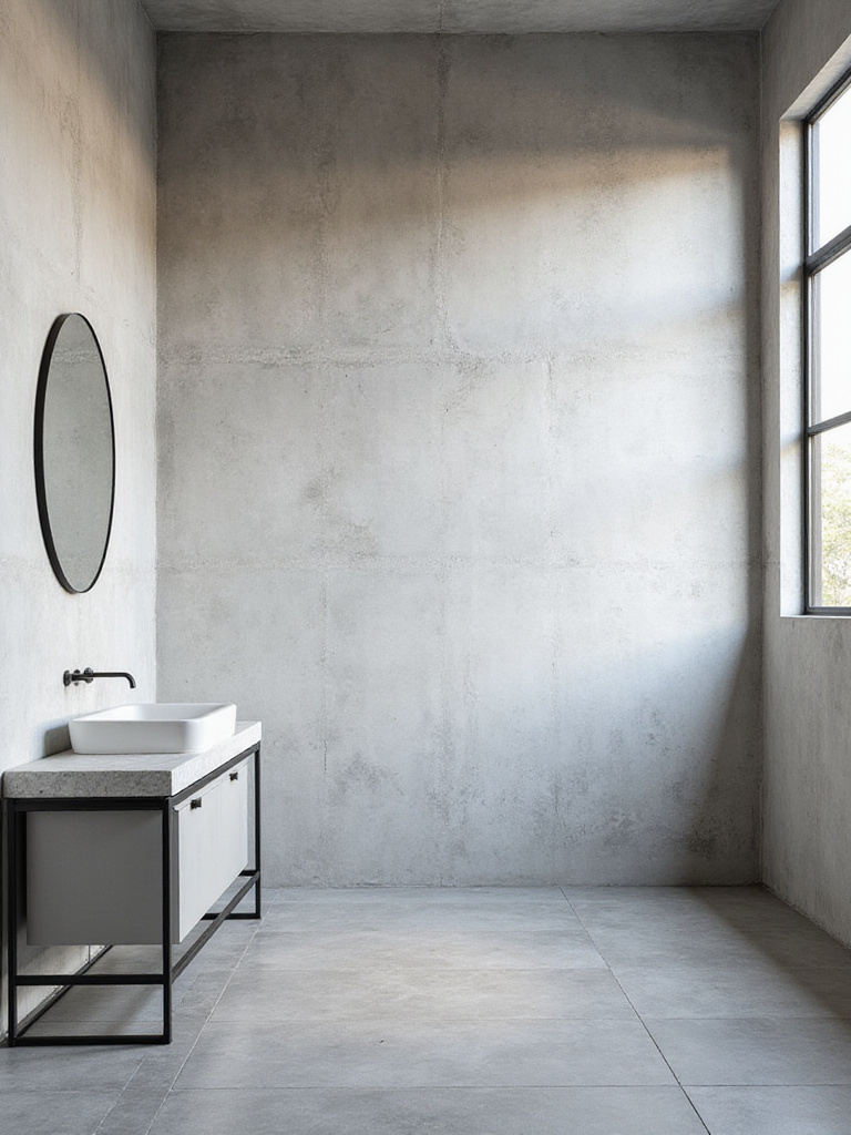 Industrial bathroom with concrete effect plastered walls