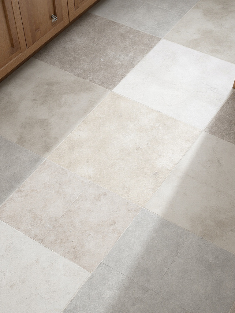 Kitchen floor tile materials comparison: ceramic, porcelain, and stone.