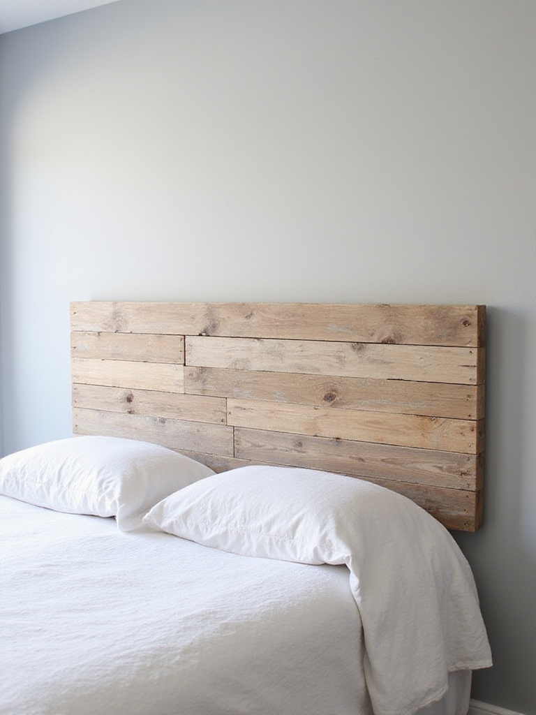 Bedroom featuring a DIY headboard made of reclaimed wood