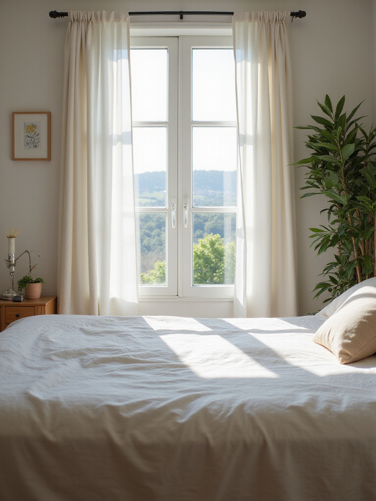 Bright and clean bedroom after deep cleaning
