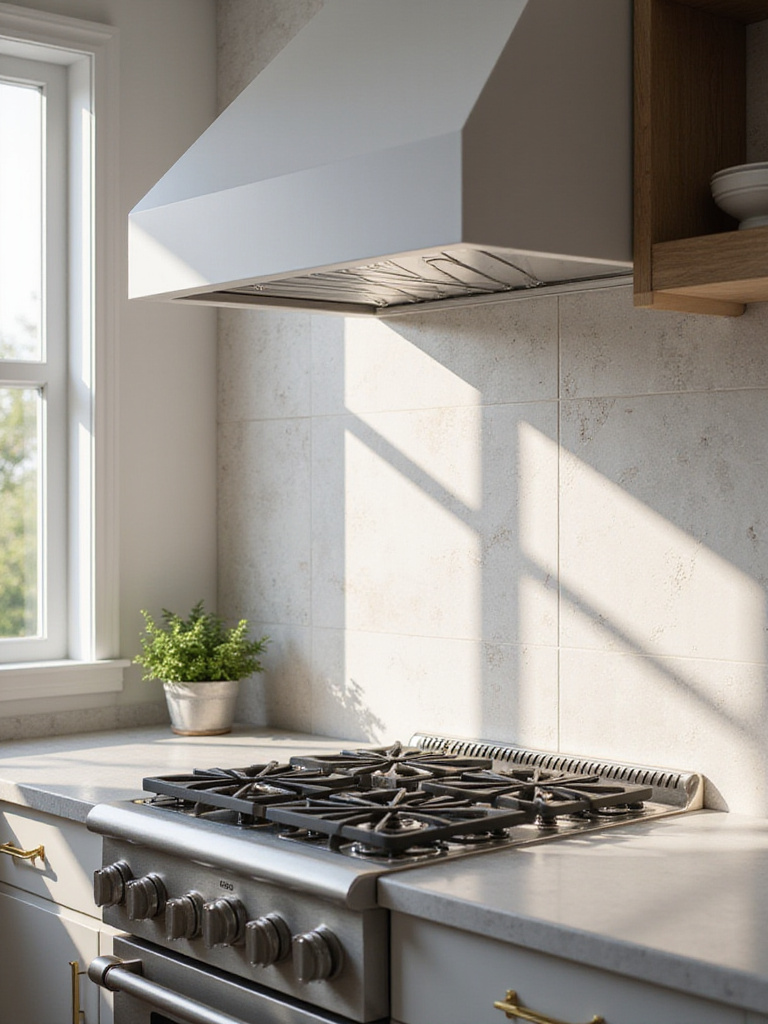 Stylish kitchen backsplash behind stainless steel range, protecting wall and adding modern design.