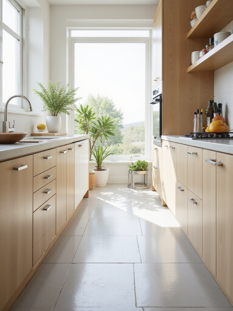 Accessible kitchen design with varied counter heights, roll-under sink, wide walkways, and easy-reach storage.