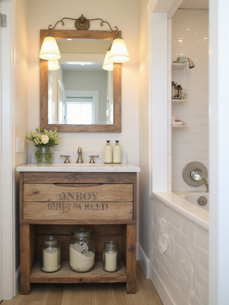 Farmhouse bathroom styled with vintage decor and antique finds