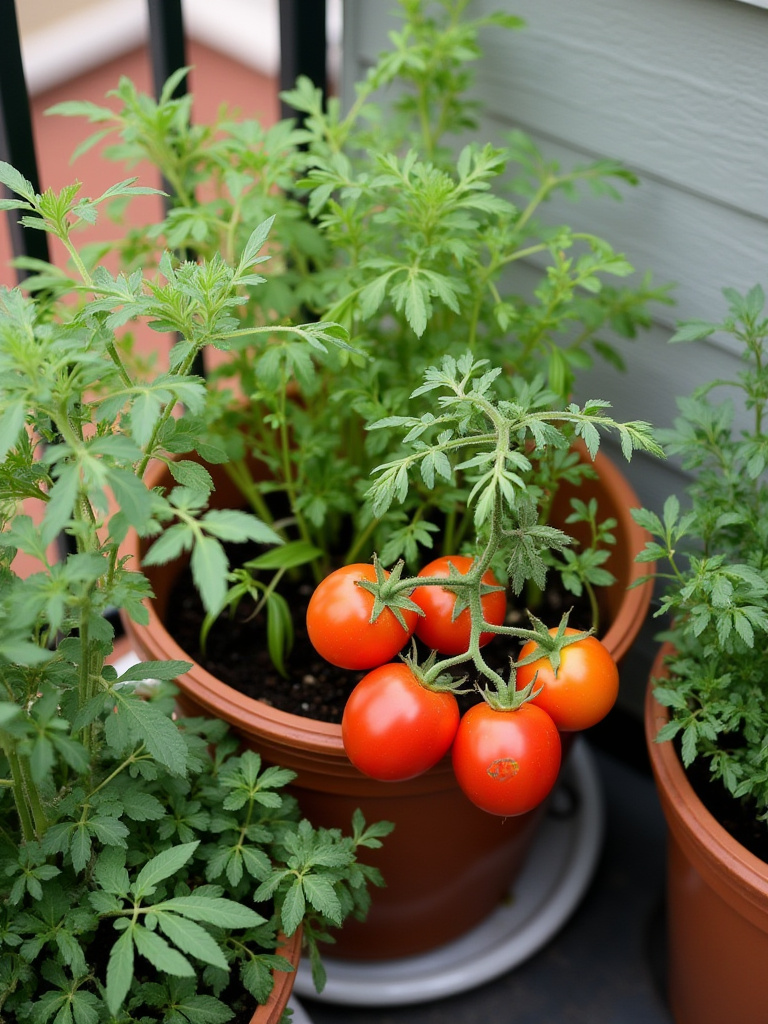 Growing dwarf or compact vegetable varieties like 'Tiny Tim' tomatoes and 'Patio Snacker' cucumbers in containers to save space and maximize yield.