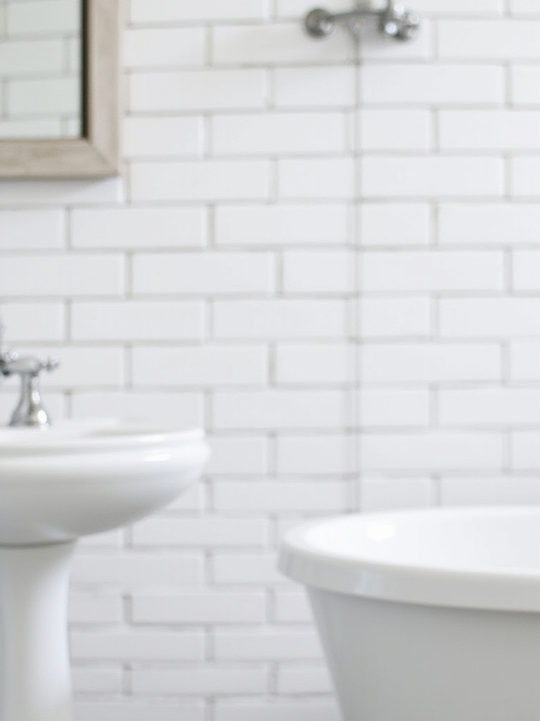 Modern bathroom wall featuring white subway tiles with bold dark grey high-contrast grout, highlighting the classic tile pattern.