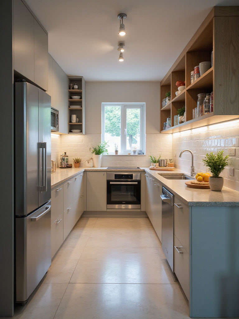 Optimized kitchen layout showing workflow and flow