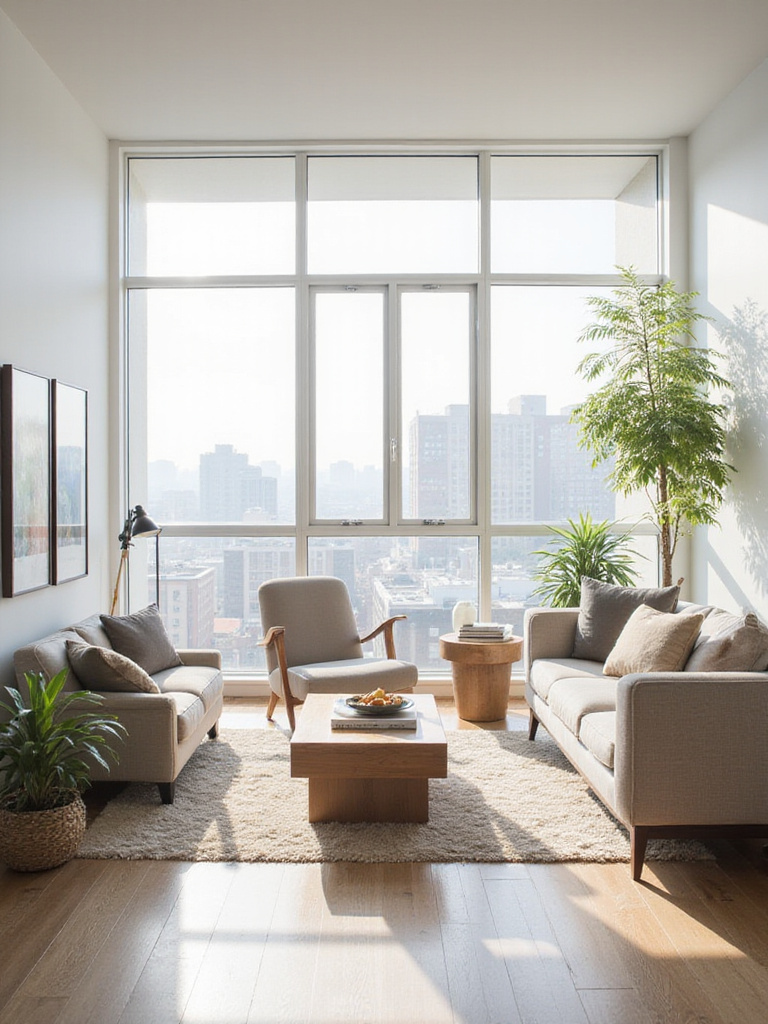 Modern living room scene illustrating furniture scale, showing how an oversized chair can overwhelm a space while appropriately sized chairs create balance and functionality.
