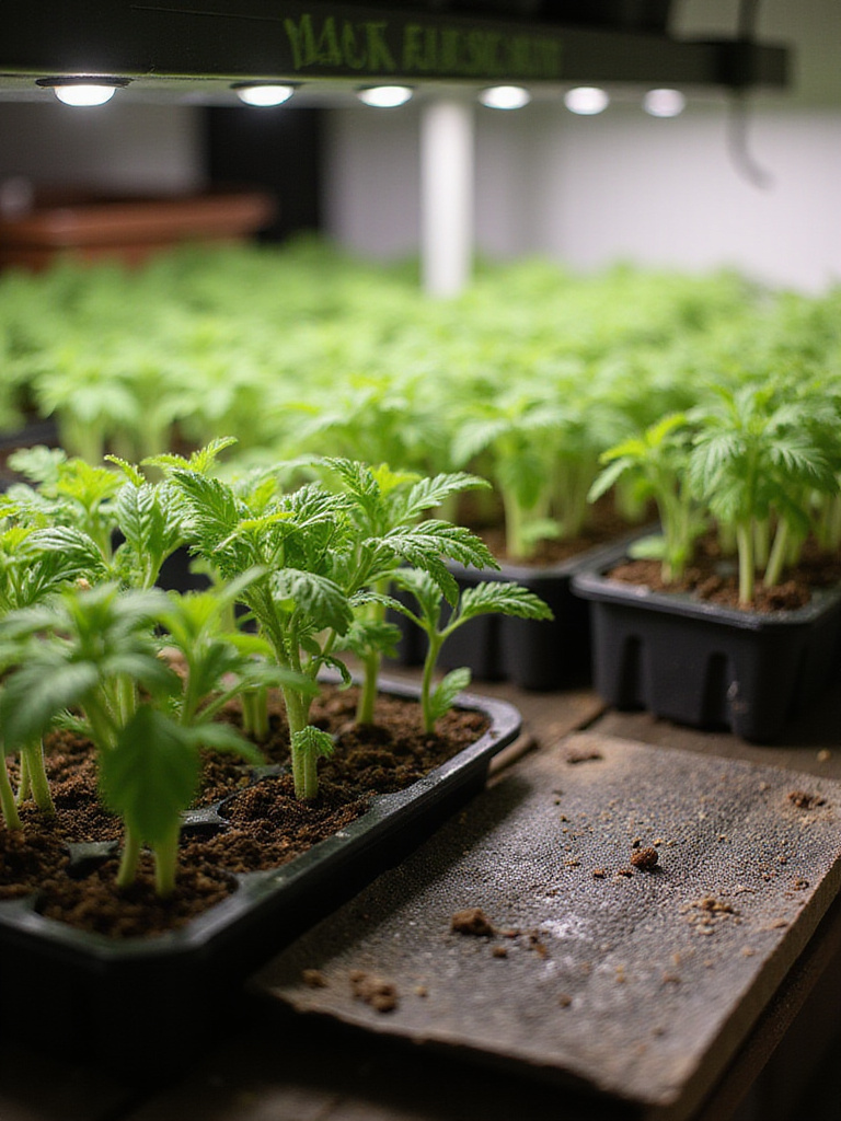 Starting vegetable seeds indoors under grow lights and on heat mats for earlier spring crops and a longer growing season.