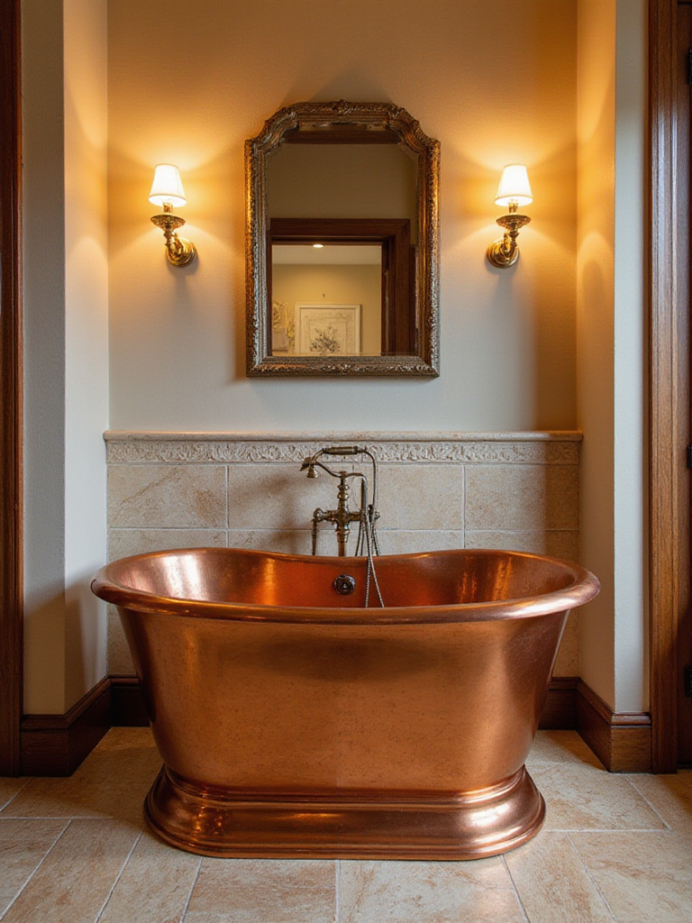 Luxurious copper bathtub in an elegant bathroom setting