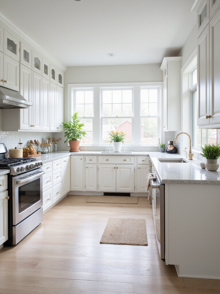 Bright kitchen with white cabinets and modern decor
