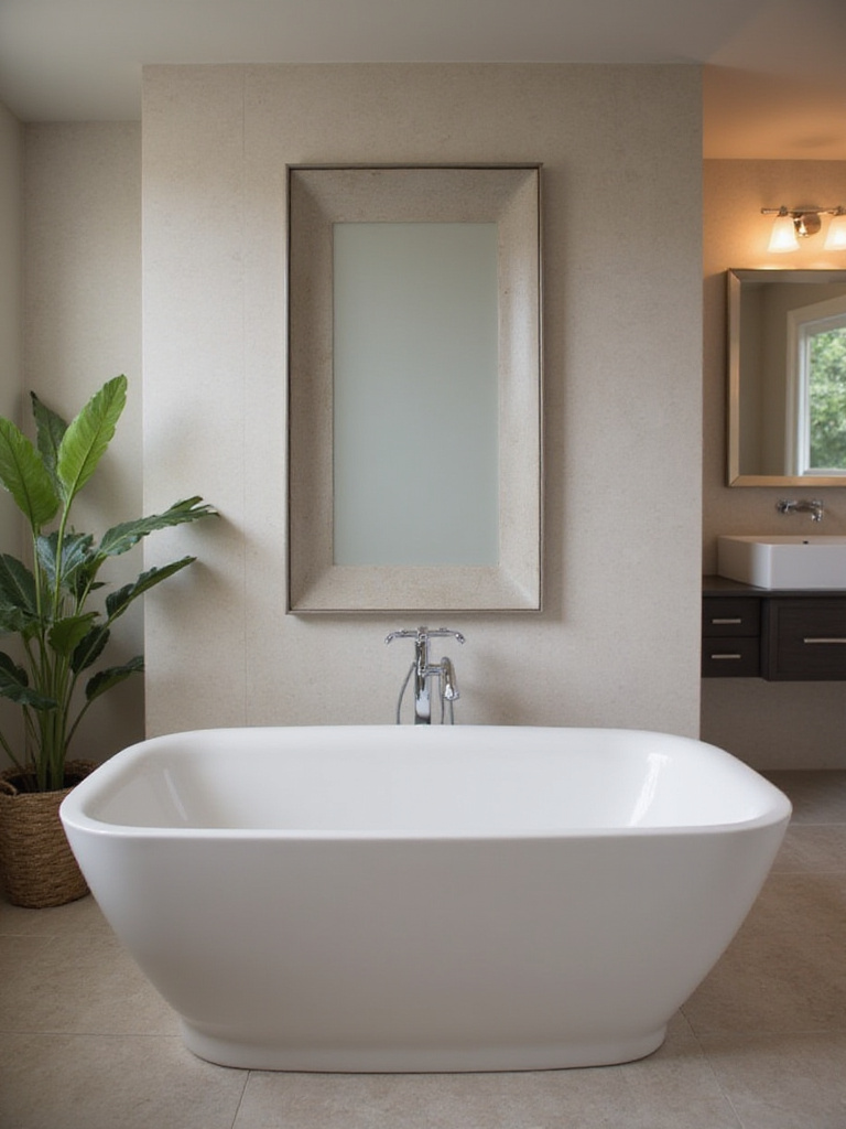 Beautiful bathroom with a new bathtub installation, showcasing modern design and decor.