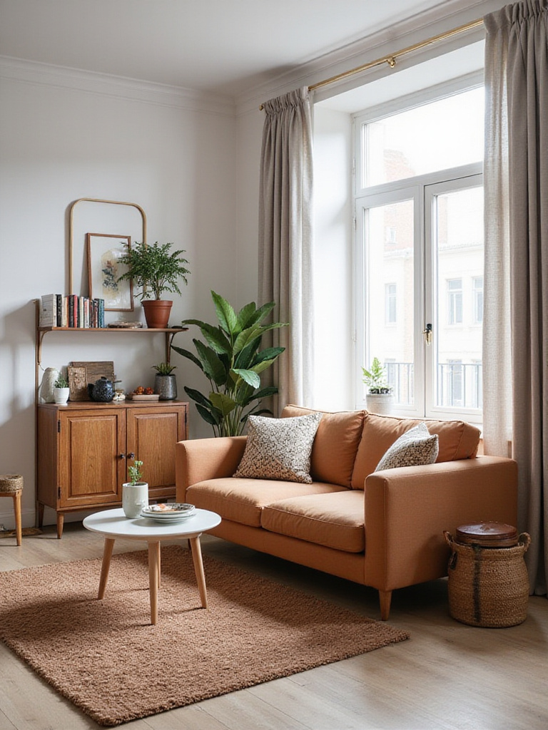 Cozy small apartment living room with essential furniture pieces