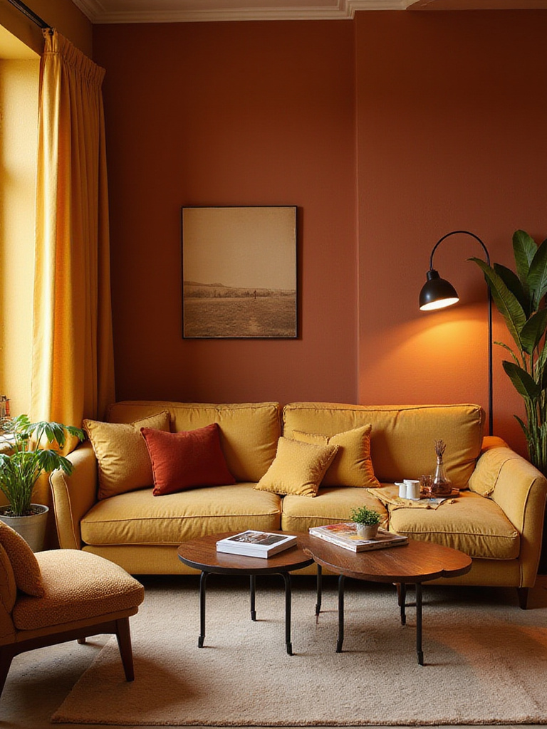 Cozy living room with warm, rich wall colors creating an inviting atmosphere.