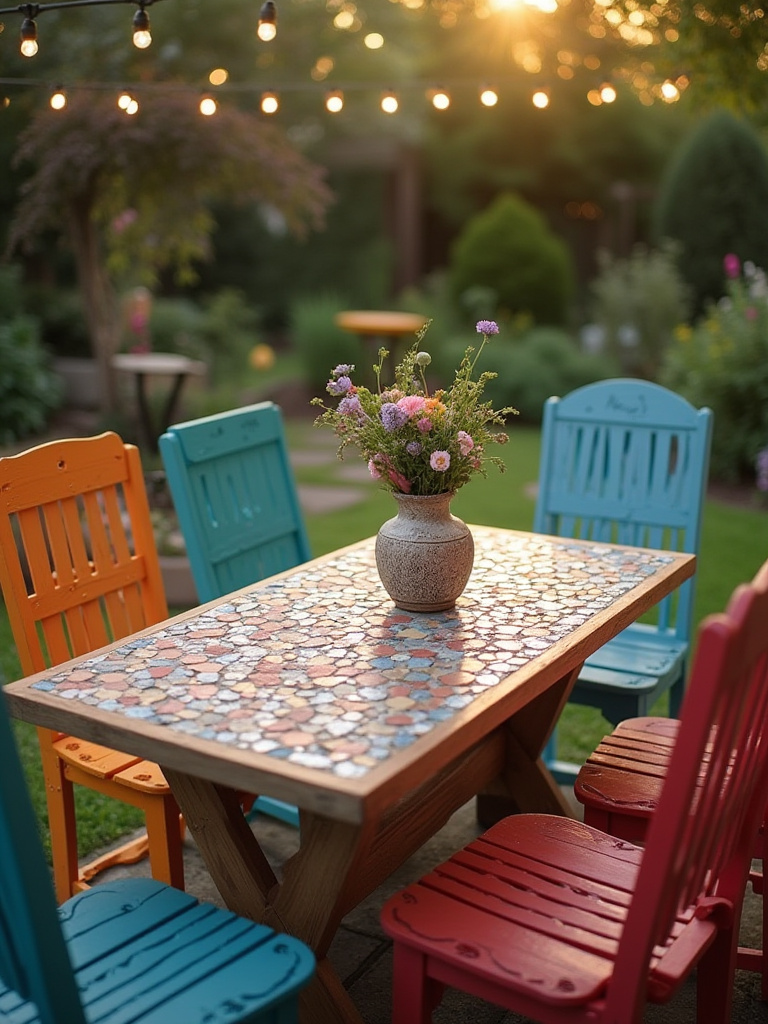 DIY patio decor featuring unique handmade furniture and decor items