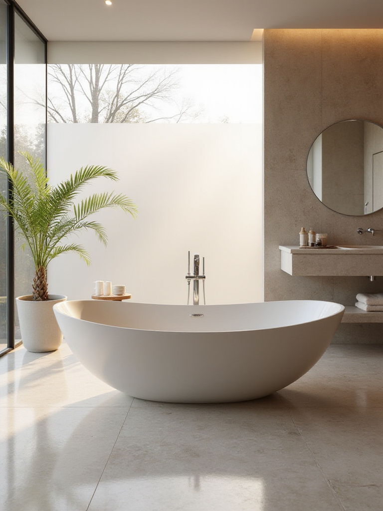 Modern freestanding bathtub as the focal point in a luxurious bathroom setting