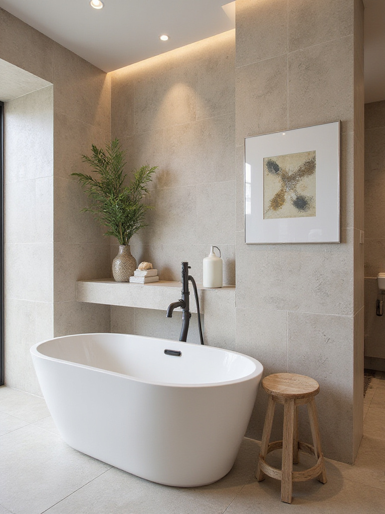 Various bathtub types displayed in a modern bathroom setting.