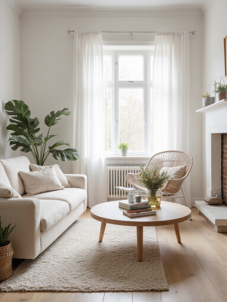 Cozy living room with a decluttered, peaceful atmosphere