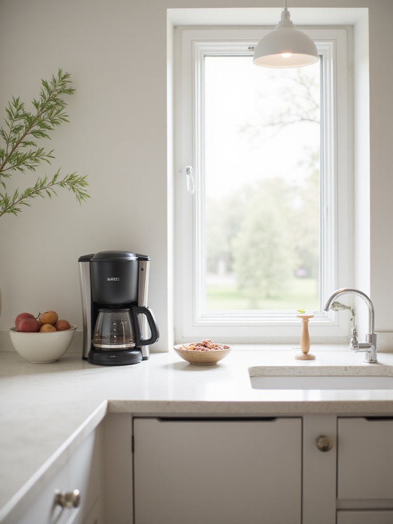 Minimalist kitchen countertop showcasing daily essentials only