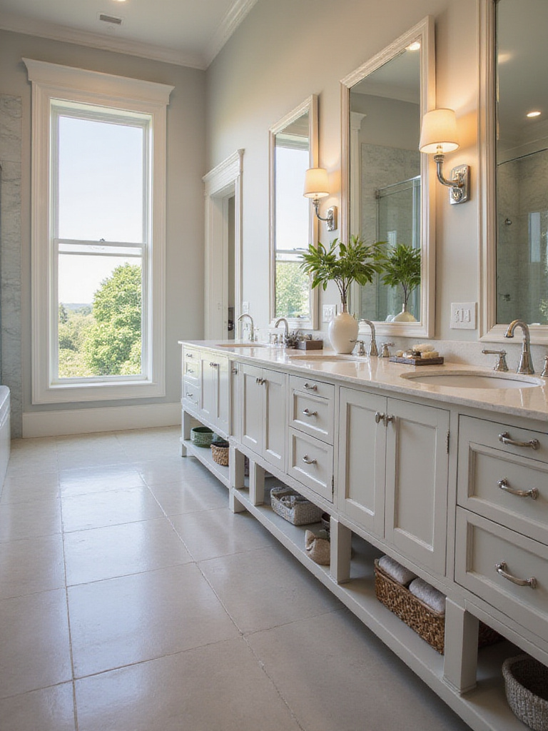 Luxurious bathroom with dual vanities and ample counter space