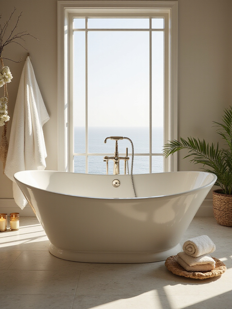 Luxurious extra-deep soaking bathtub in a serene bathroom setting with natural light