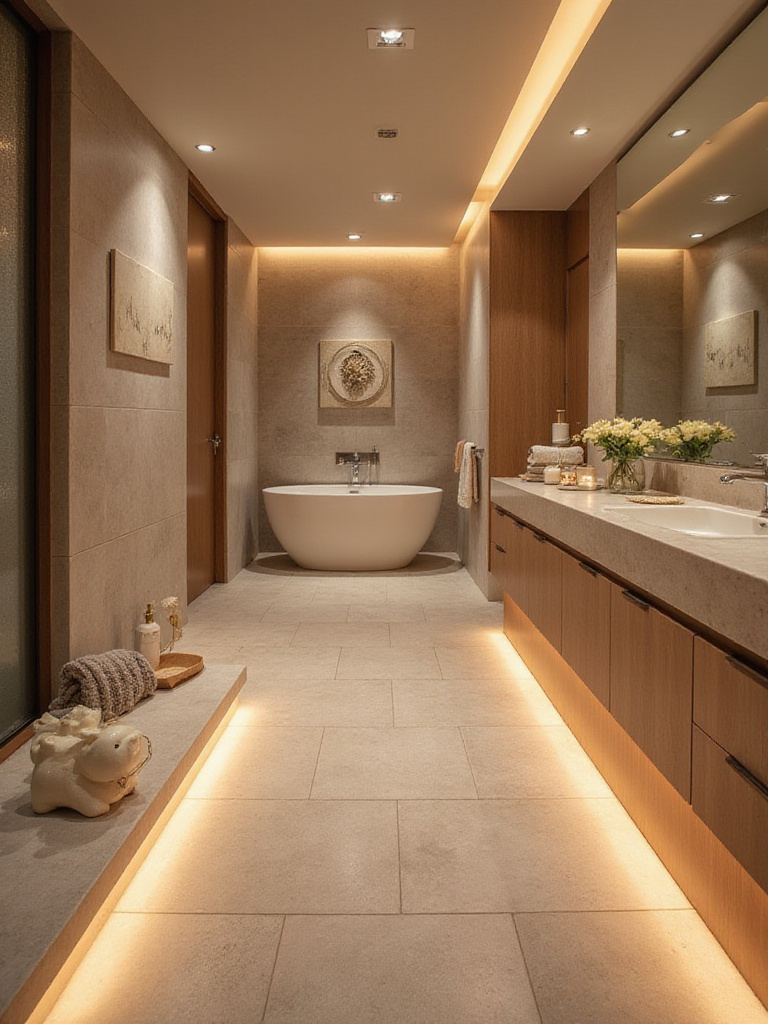 Luxurious bathroom with radiant heated floors and elegant decor