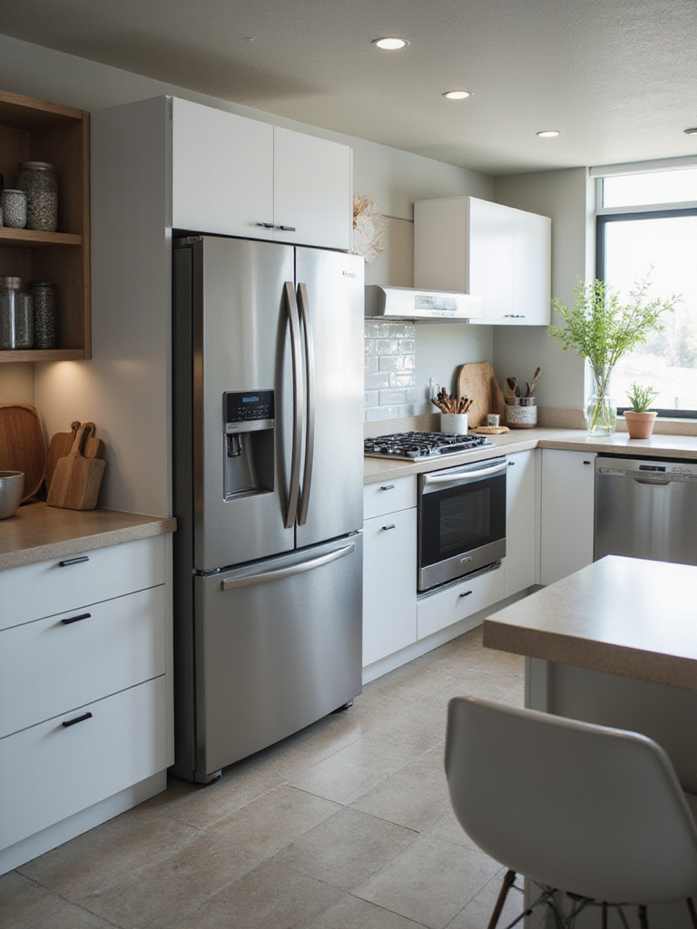 Modern kitchen featuring smart, energy-efficient appliances.