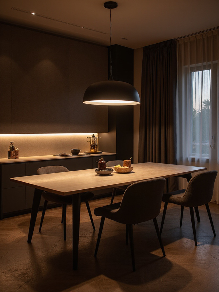 Contemporary dining room with integrated smart home technology