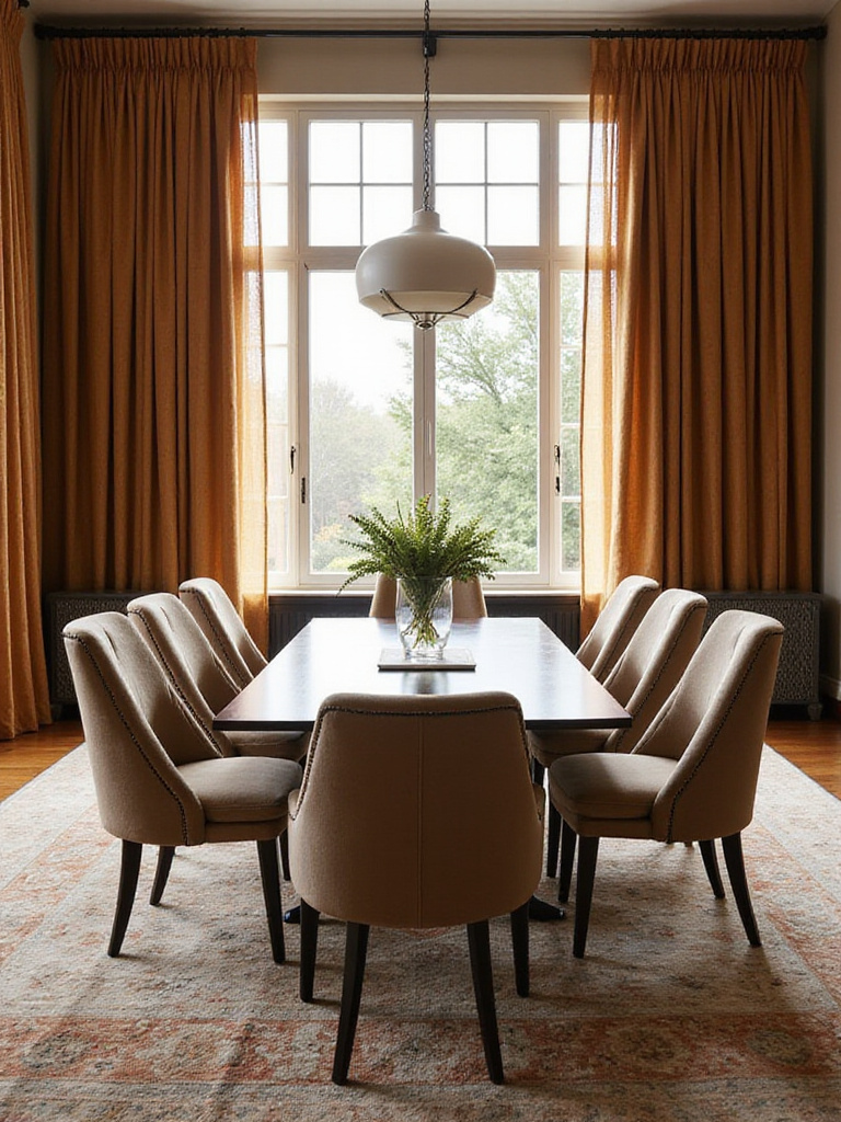 Contemporary dining room with soft textiles for warmth and improved acoustics