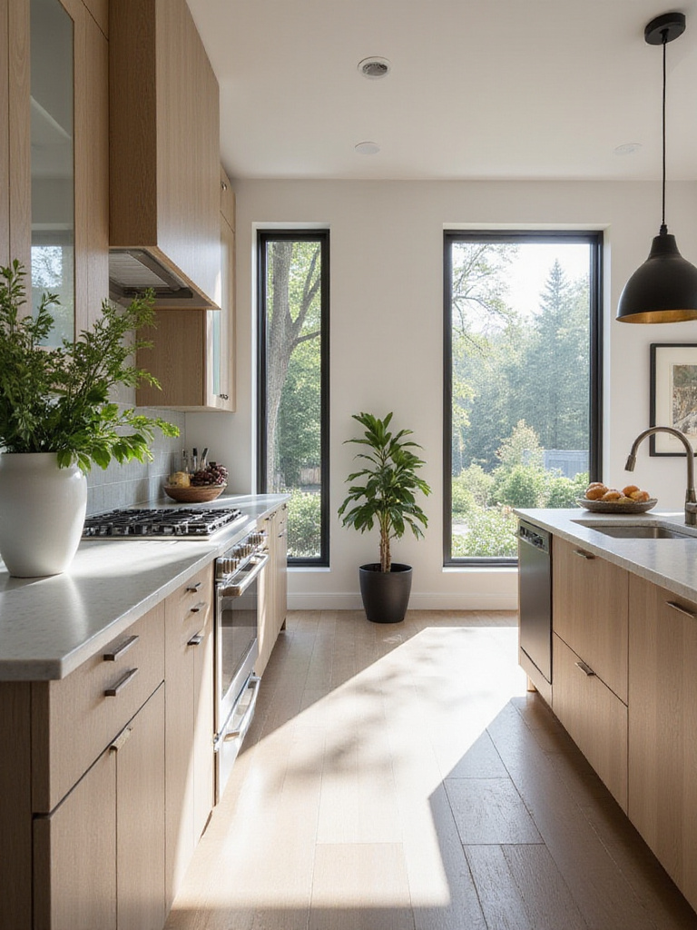 Modern kitchen interior designed by a professional kitchen designer, showcasing optimal layout and aesthetics.
