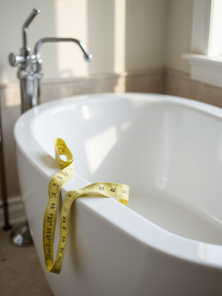 A bathtub with a measuring tape across it, symbolizing accurate measurement for a perfect fit.