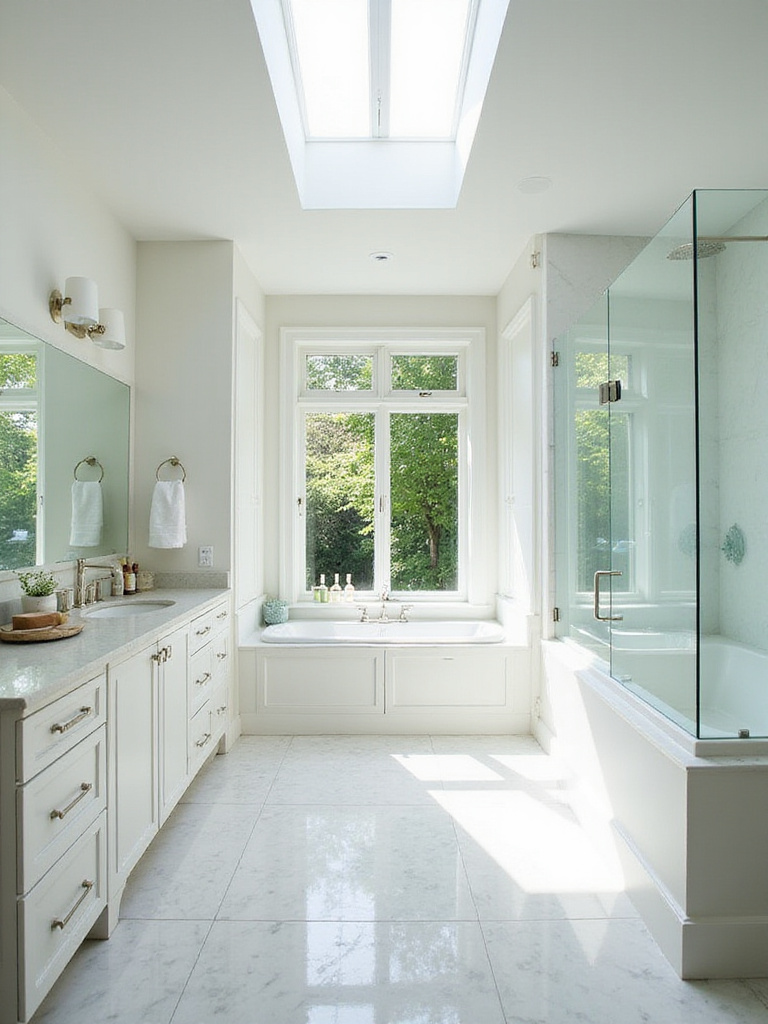 Modern bathroom with large windows and natural light