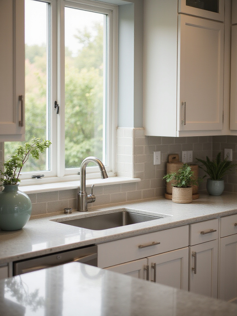 Elegant kitchen with sink positioned under a window for natural light