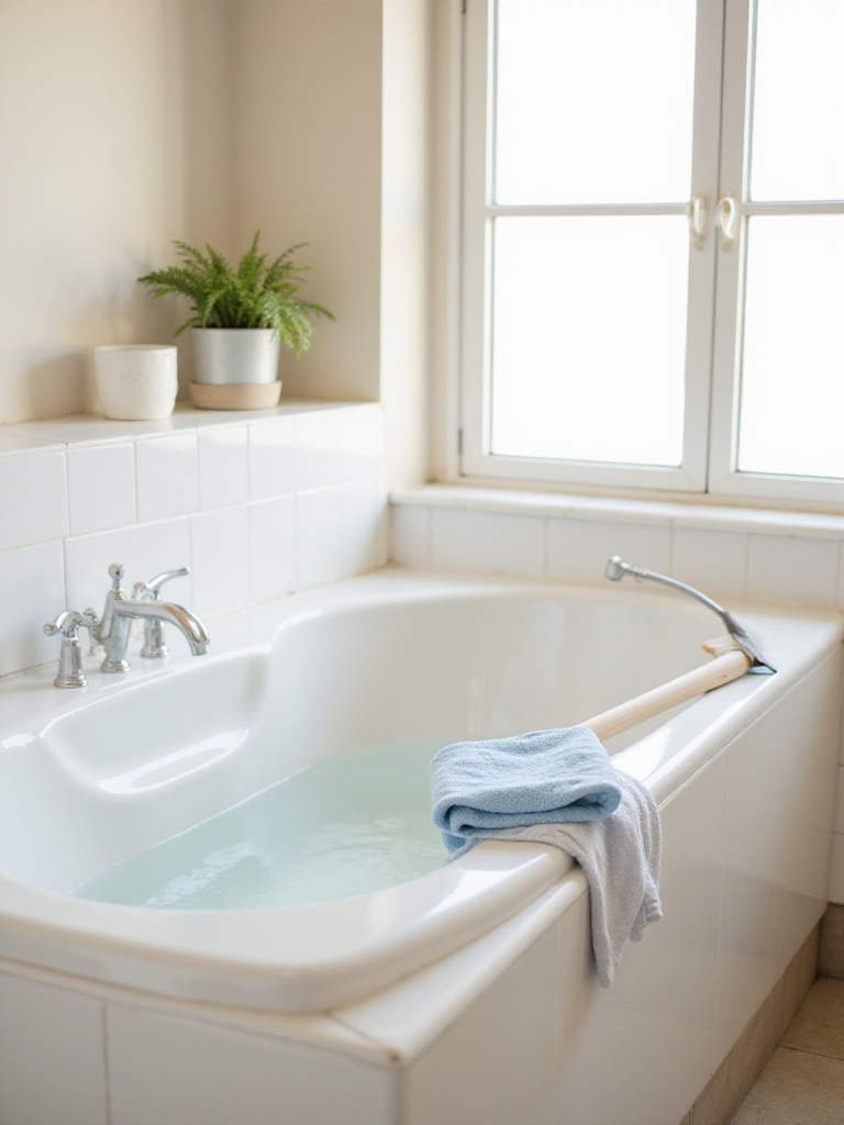A clean and inviting bathroom featuring a pristine bathtub, highlighting mold prevention techniques.