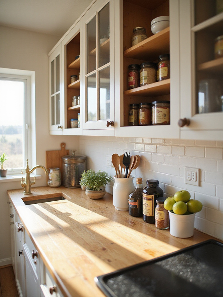 Organized kitchen with decluttered countertops and cabinets.