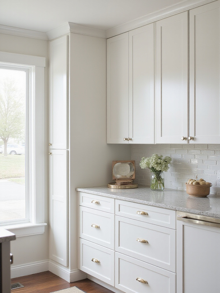 Bright kitchen with white cabinets and natural light