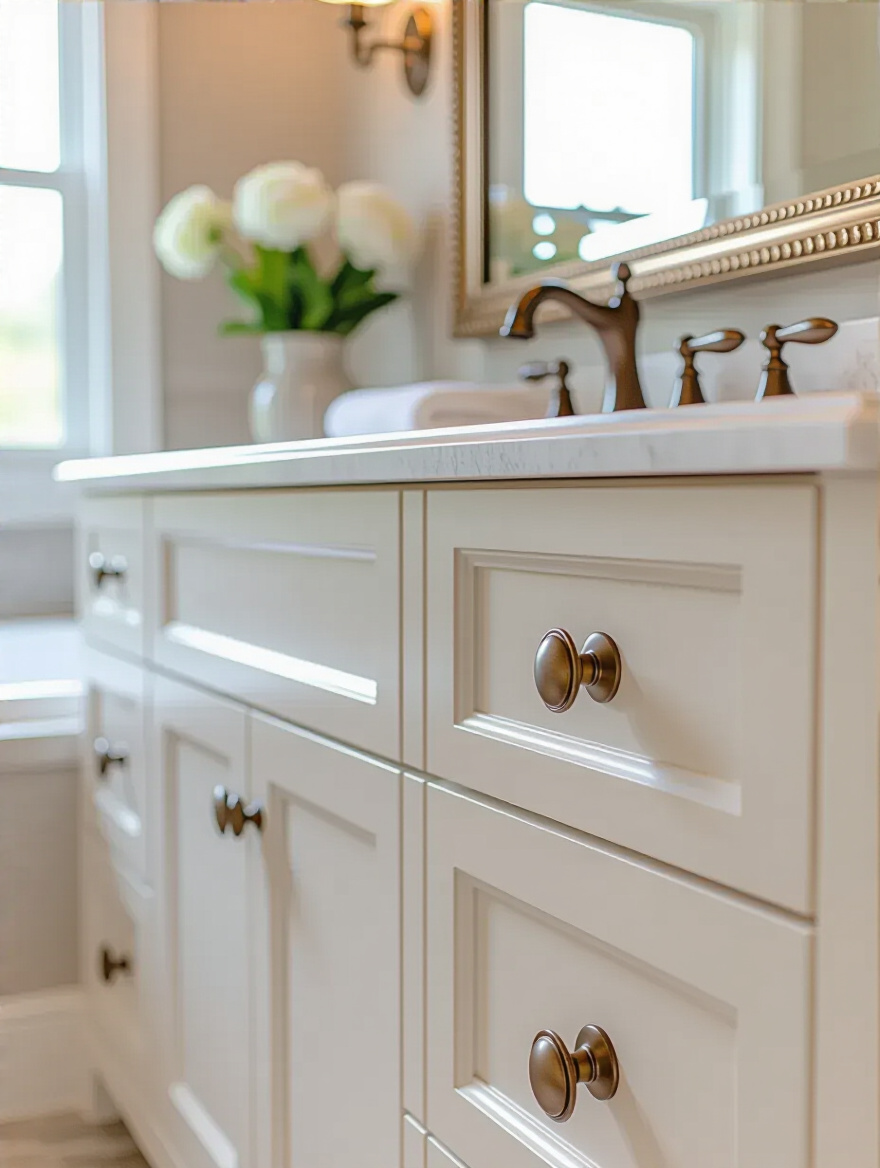 Elegant bathroom vanity with stylish hardware options.