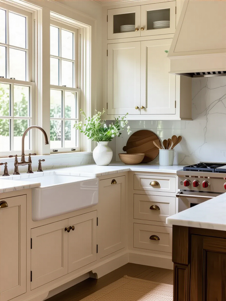 Traditional kitchen with inset cabinet doors showcasing historic elegance